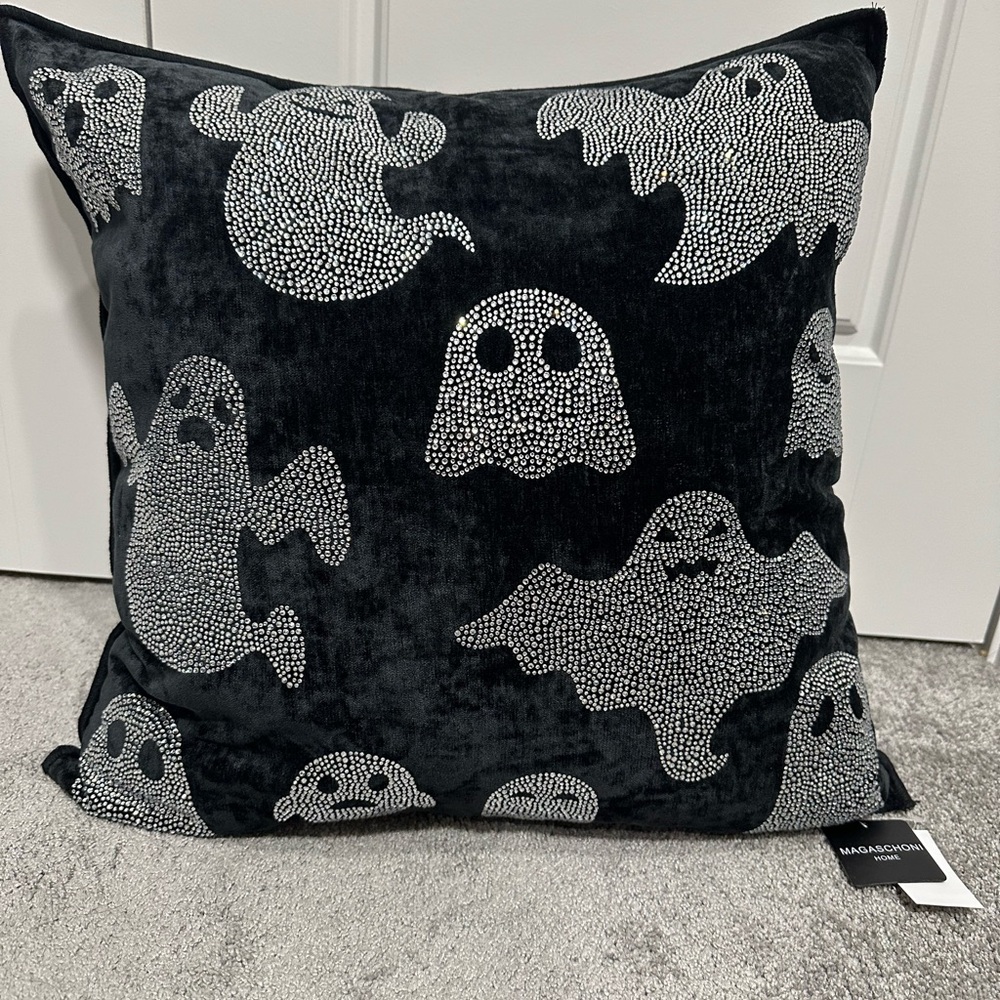 New Magaschoni Home Halloween Ghosts Rhinestone Bling Black 20" Throw Pillow